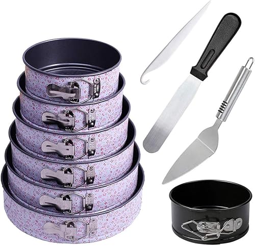 Juego de moldes antiadherentes, 7 tamaños de moldes de acero de alto carbono, a prueba de fugas para tartas de queso con clips de liberación rápida