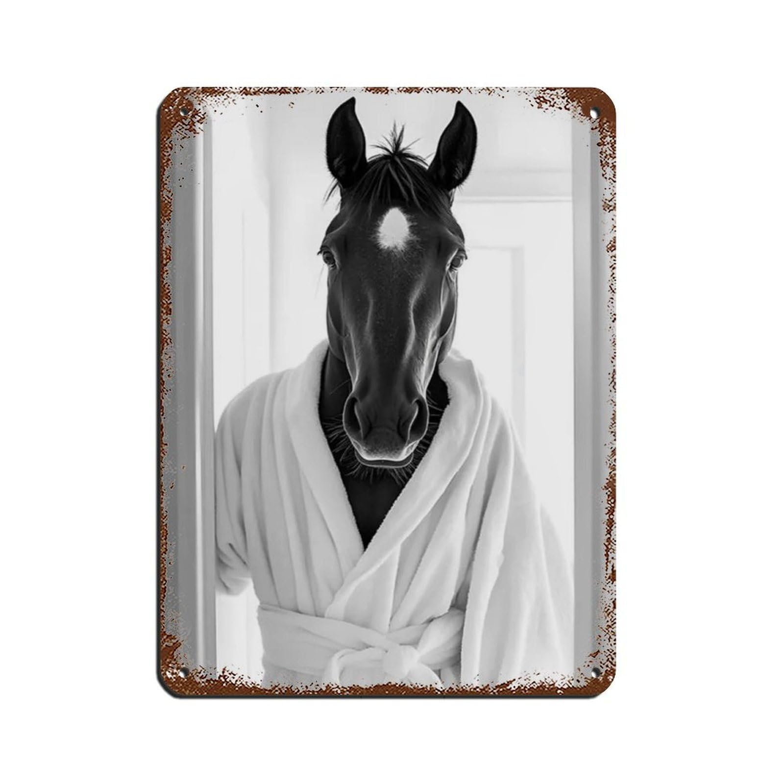 Horse Wearing A Bathrobe, Funny Bathroom Art Tin Sign Vintage Metal Pub Club Cafe Bar Home Wall Art Decoration Poster Retro 12x16inch(30x40cm)