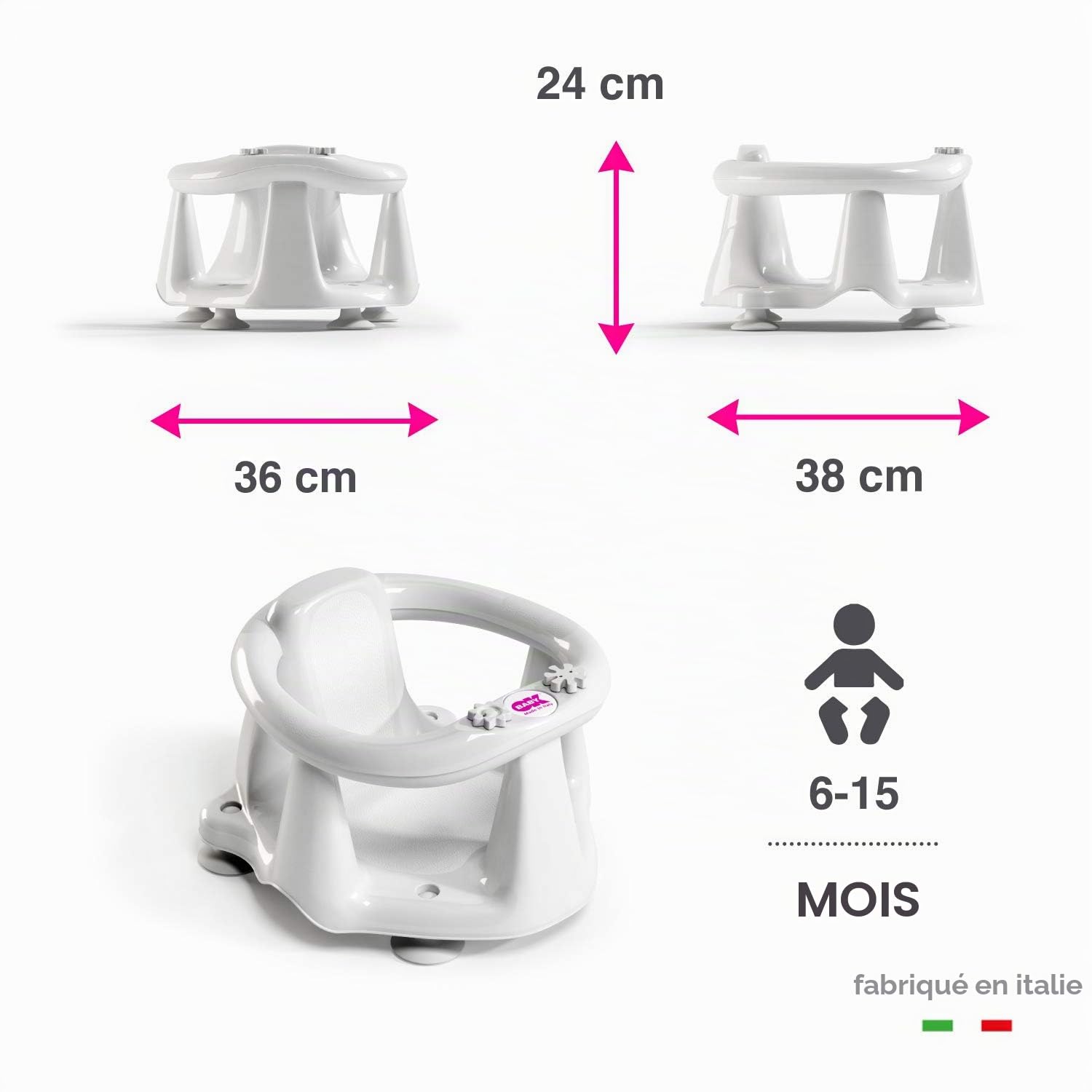 OKBABY Flipper Evolution - Anneau de Bain, Assise en Gomme Antidérapante pour Nouveau-né 6-15 Mois (13 kg) - Taupe