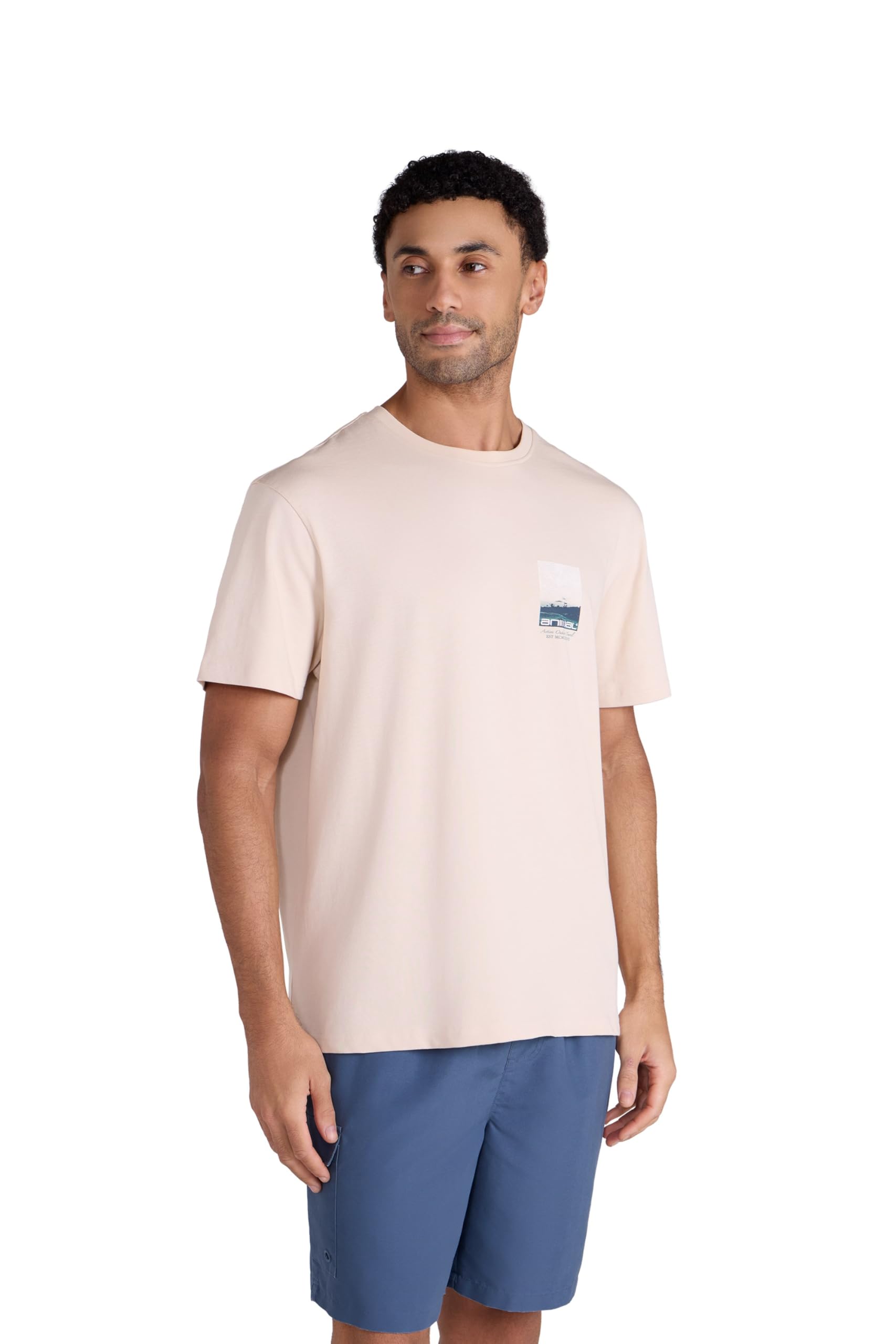 Animal Men's Cream Chase Cotton Relaxed T-Shirt - Lightweight & Breathable, Casual Wear Shirt - Spring Summer Walking, Holiday & Outdoors M