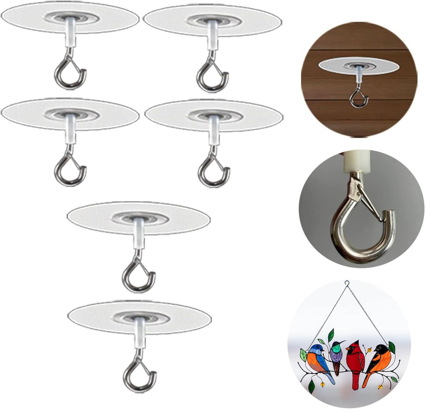 JCD 6pcs No Hole Adhesive Ceiling Hooks for Popcorn Concrete Textured Ceiling Unsmooth Wall Surface, No Drilling Self Adhesive Ceiling Hooks