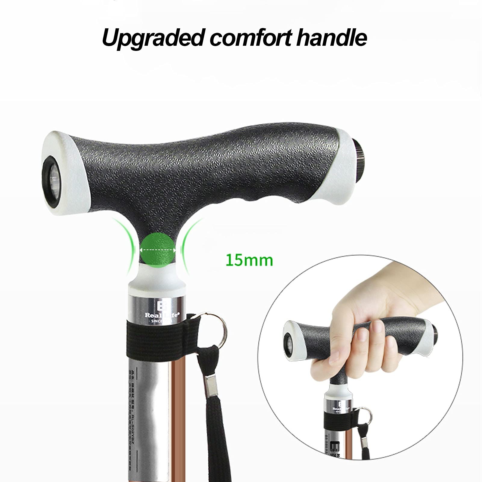 Bastón de Paseo Bastones para Mayores Bastón para caminar para hombres y mujeres, ajustable altura con luz LED, bastones para caminar, mango ergonómico muñequera, para hombres, mujeres, artritis, pers