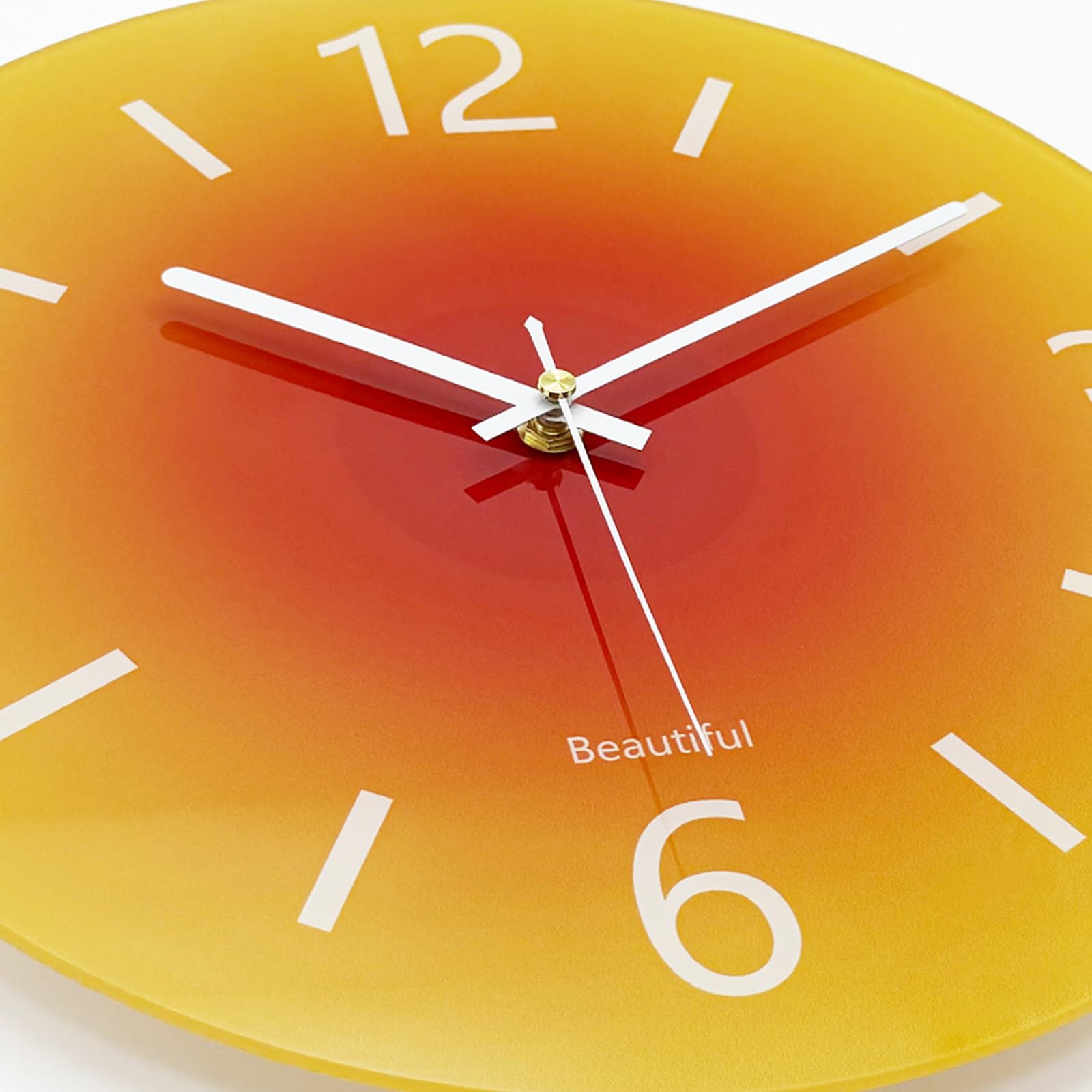 Grande horloge murale moderne en verre trempé, 35,6 cm, horloge décorative pour cuisine, bureau, salle de bain, salon, horloge ronde analogique à piles de style simple, orange