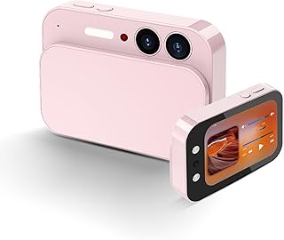 4K Digital Camera, 64MP HD Sliding Cover CCD with AF Auto Focus Lens, for Entertainment Vlog Photography Student Beauty Selfie (Pink)