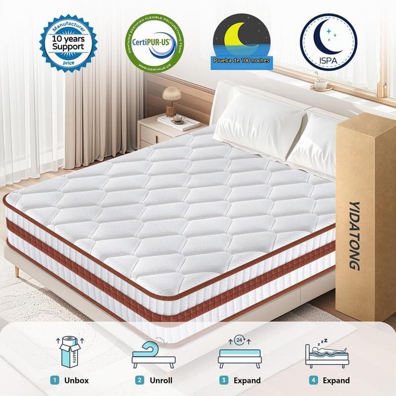 YIDATONG Colchón 90x190 cm Viscoelástica - Ergonómico Confort y Soporte Certificado Oeko-Tex - Colchón Cara Verano/Invierno - Altura 24cm Firmeza Media - Transpirable y Hipoalergénico - Antiácaros