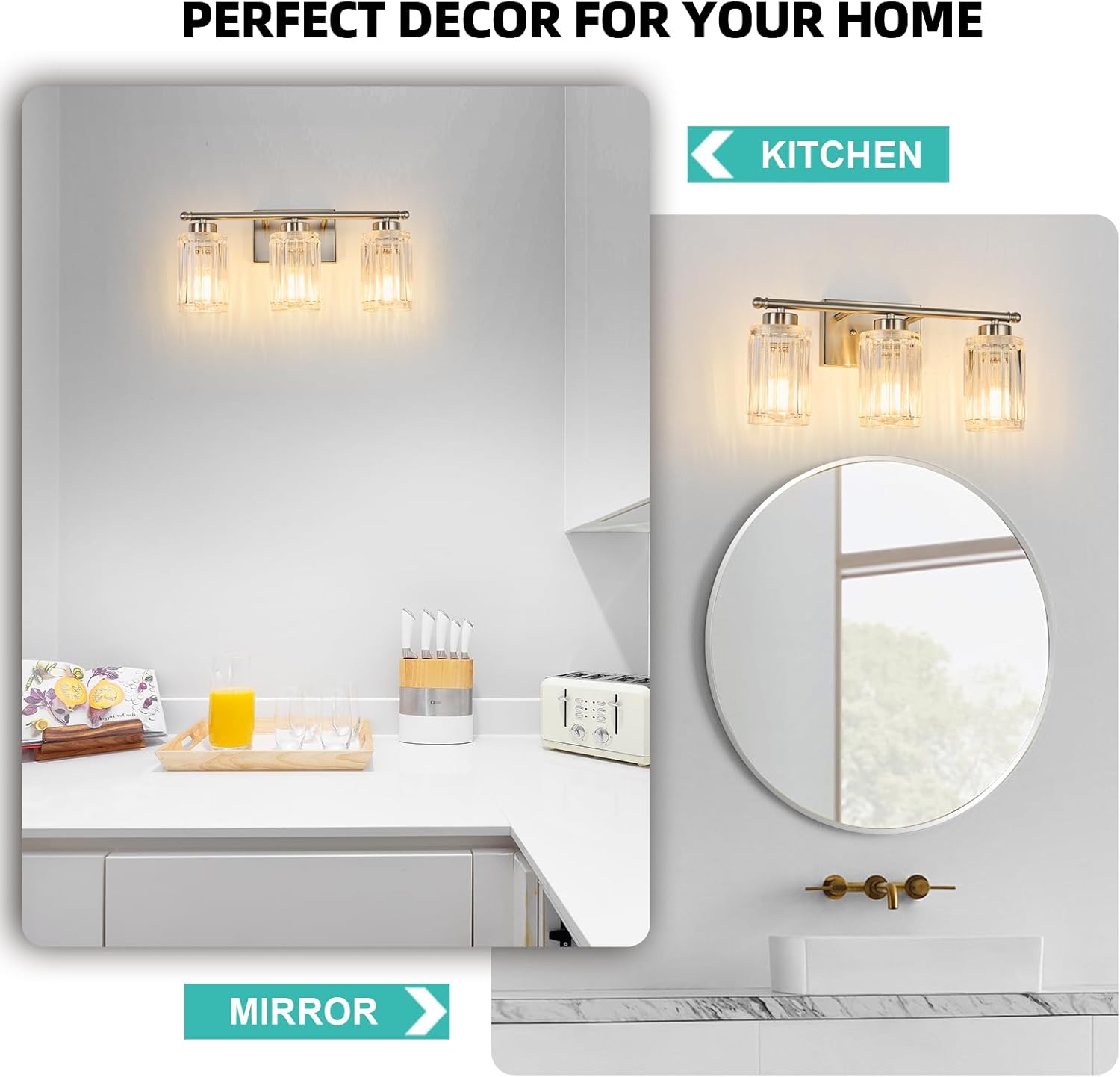 3 Light Bathroom Light Fixtures Modern Brushed Nickel 18 Inch Vanity Lights for Bathroom Lighting Fixtures Over Mirror with Thickened Glass Shade for Cabinet Mirror Bedroom Hallway