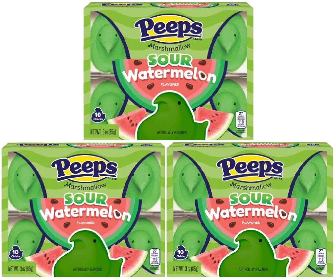 PEEPS Easter Marshmallow Chicks, Variety Pack, 10 Count (Assorted Flavors & Colors) (3 count, Sour Watermelon Chicks Marshmallow Peeps)