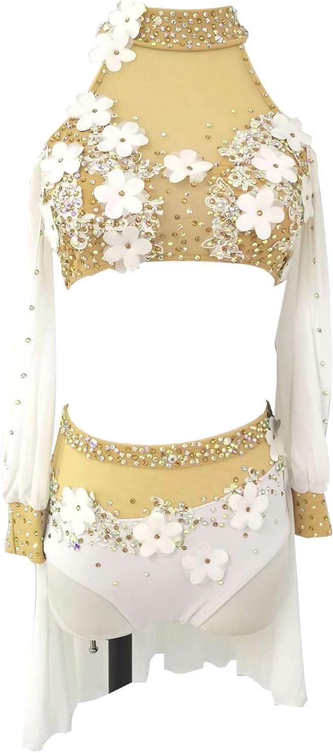 Girls White Lyrical Dance Dress Modern Dance Clothes for Performance and Practice