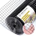 AggFencer 24inch x 50ft 1inch Black Hardware Cloth 16Ga PVC Coated Wire Mesh Vinyl Coated Fence, Welded Metal Chicken Wire Fencing, Garden Plant Fencing, for Chicken Coop and Home Improvement