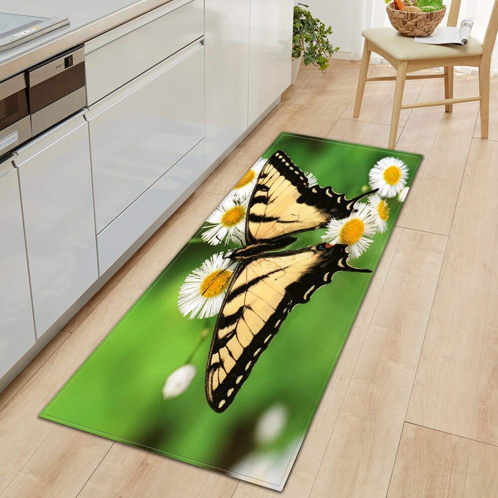 OPLJ Butterfly Printed Pattern Floor Mat Kitchen Corridor Bedroom Floor Mat Non-Slip Absorbent Bathroom Carpet Door Mat A25 50x80cm
