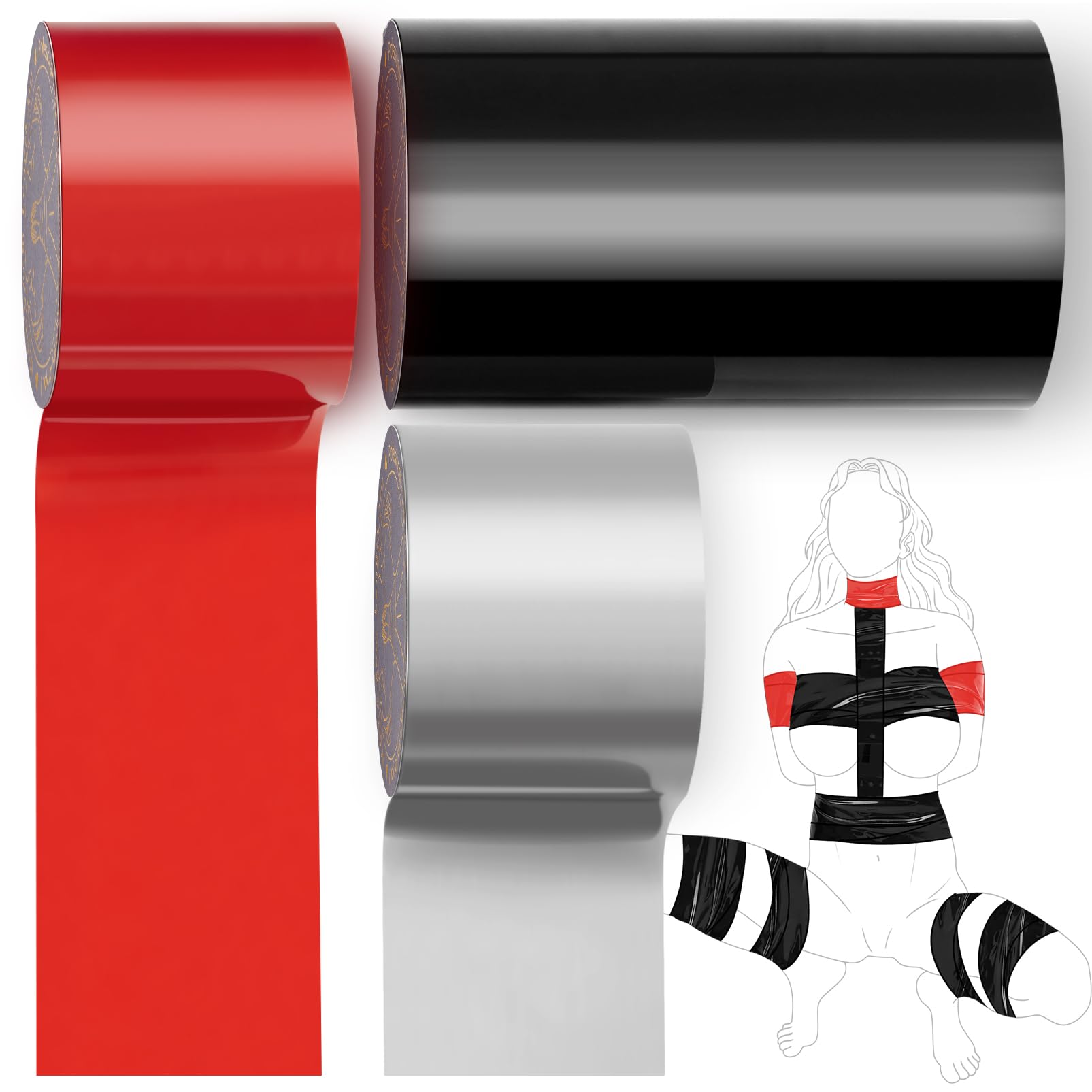 BDSM Bondage Restraints Tape Set – UTIMI Adult Toy Sexual Restraint Tape Reusable Pull-up Binding PVC Static Electrostatic Tape for Couples 82ft (3 Rolls)