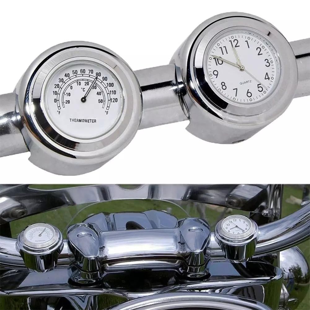 Montre pour Guidon de Moto, Horloge Moto Guidon, Thermomètre D'horloge De Motos étanche, 1 Paire 7/8" 1" étanche Universel pour Montre Horloge Et Thermomètre Température