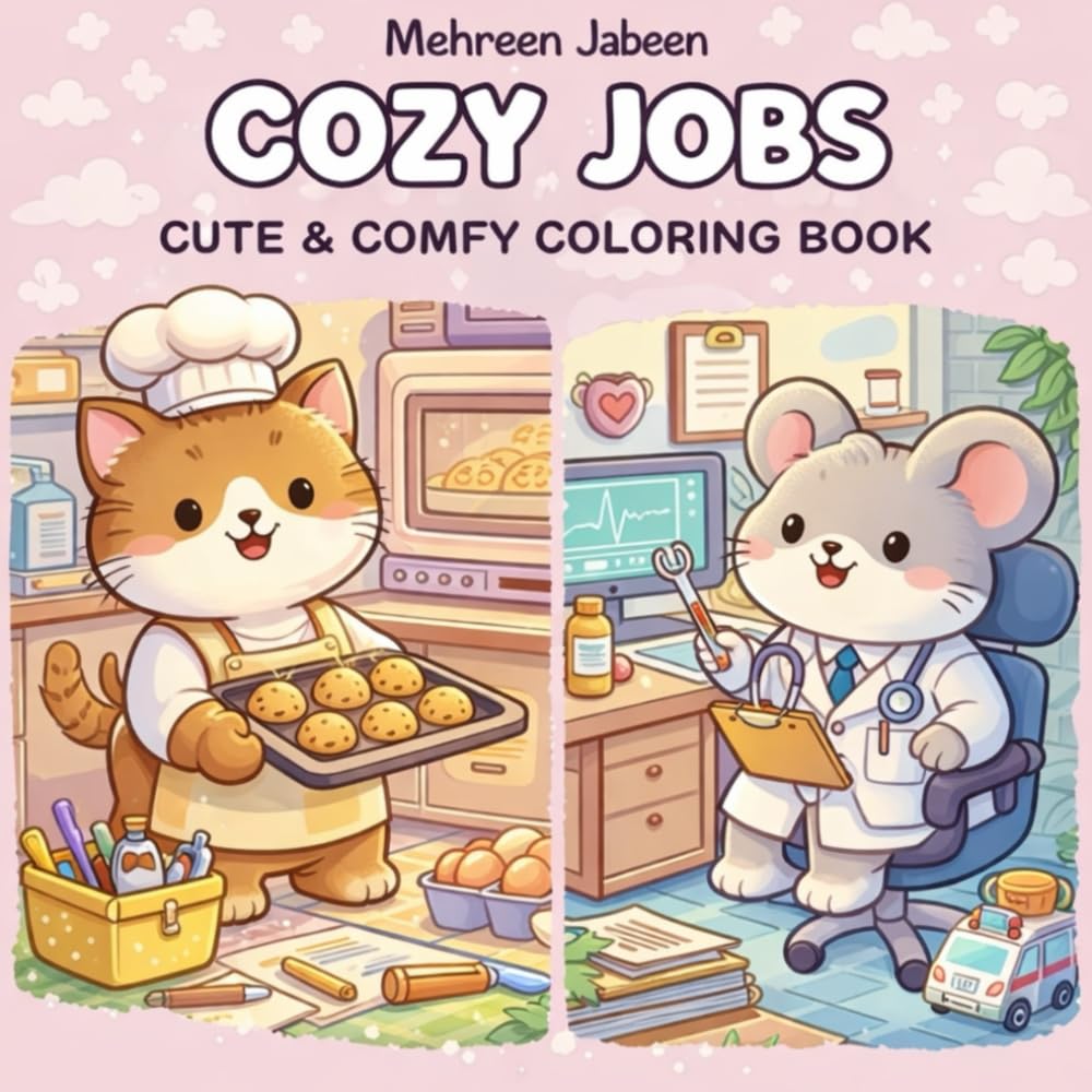 Cozy Jobs: Cute & Comfy Coloring Book for Relaxation and Stress Relief for Adults, Teens, and Kids Simple Bold Pages with Easy Big Designs Featuring ... Characters, Calm Scenes & Wholesome Moments