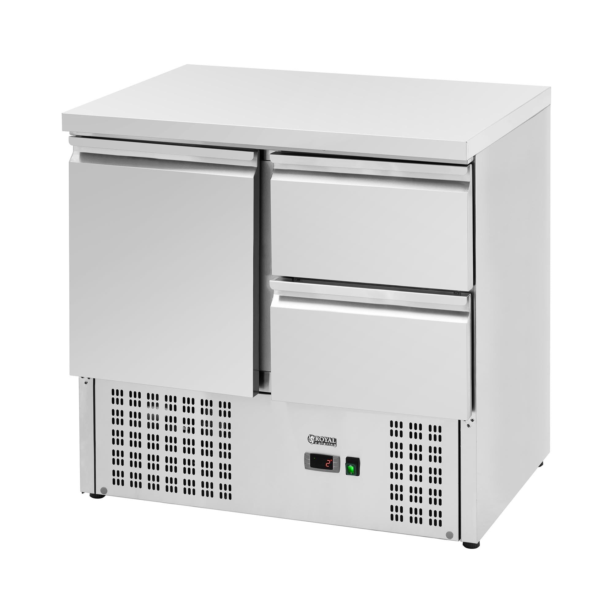Royal Catering RCS-230D - Tavolo refrigerante 230 l, 2 x GN 1/2 + scomparto 90 x 70 cm, con cassetti