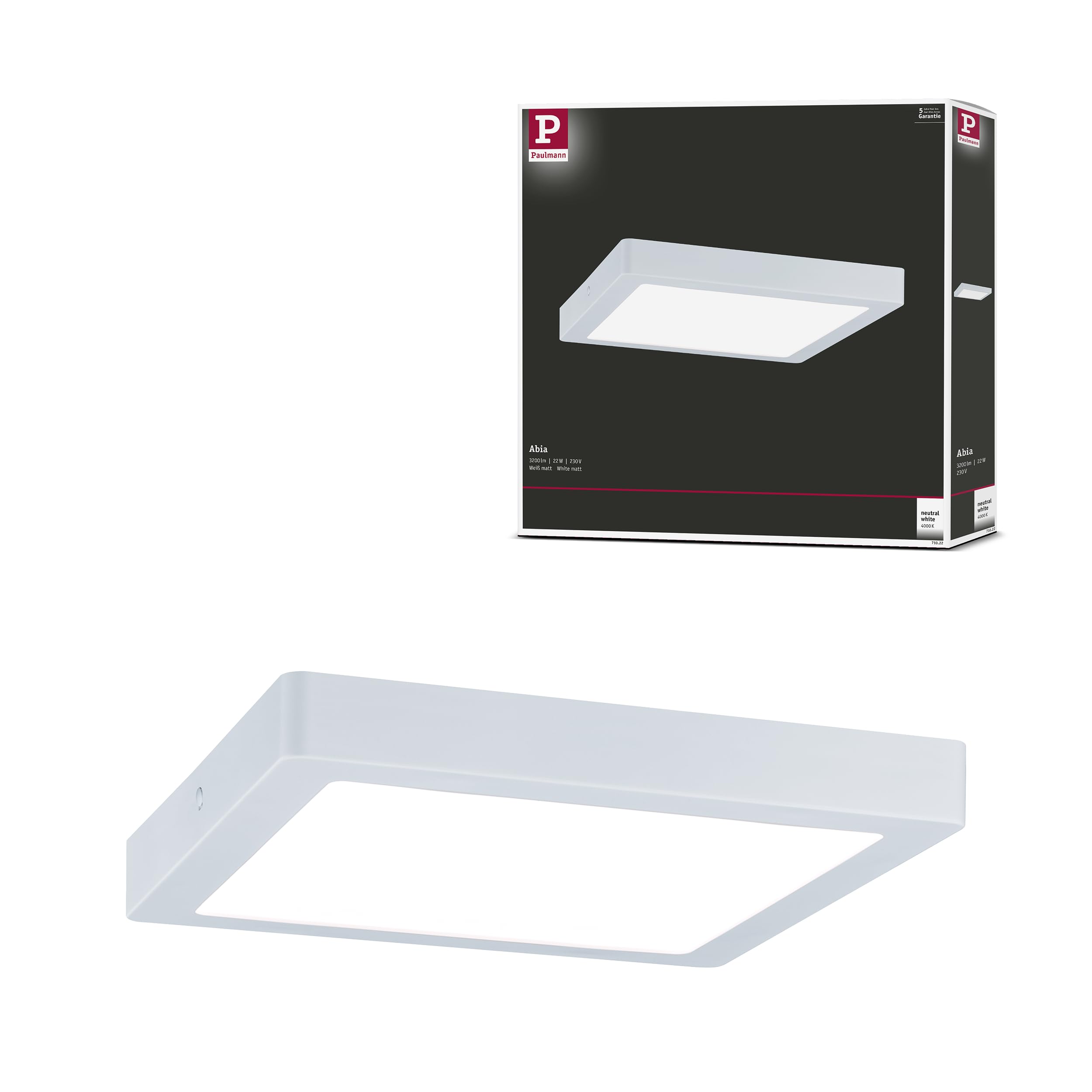 Paulmann 71022 LED panel Abia 300x300mm rectangular Daylight white White Light panel Plastic Ceiling panel luminaire 4000K