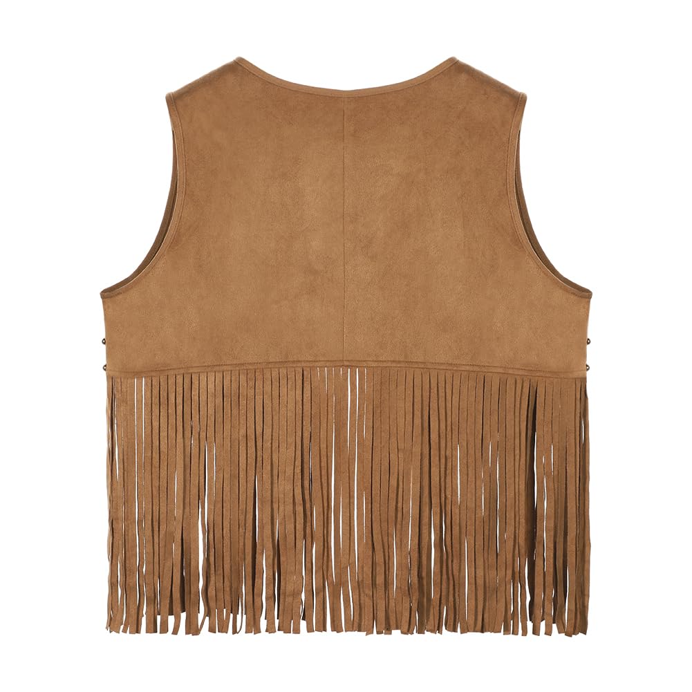 JNGUOSICN Women Western Cowgirl Costume Set Fringe Vest Cowboy Hat 60s 70s Hippie Costume Clothes Faux Suede Open Front Sleeveless Waistcoat Jacket for Hippie Disco Carnival Halloween Party - Image 3