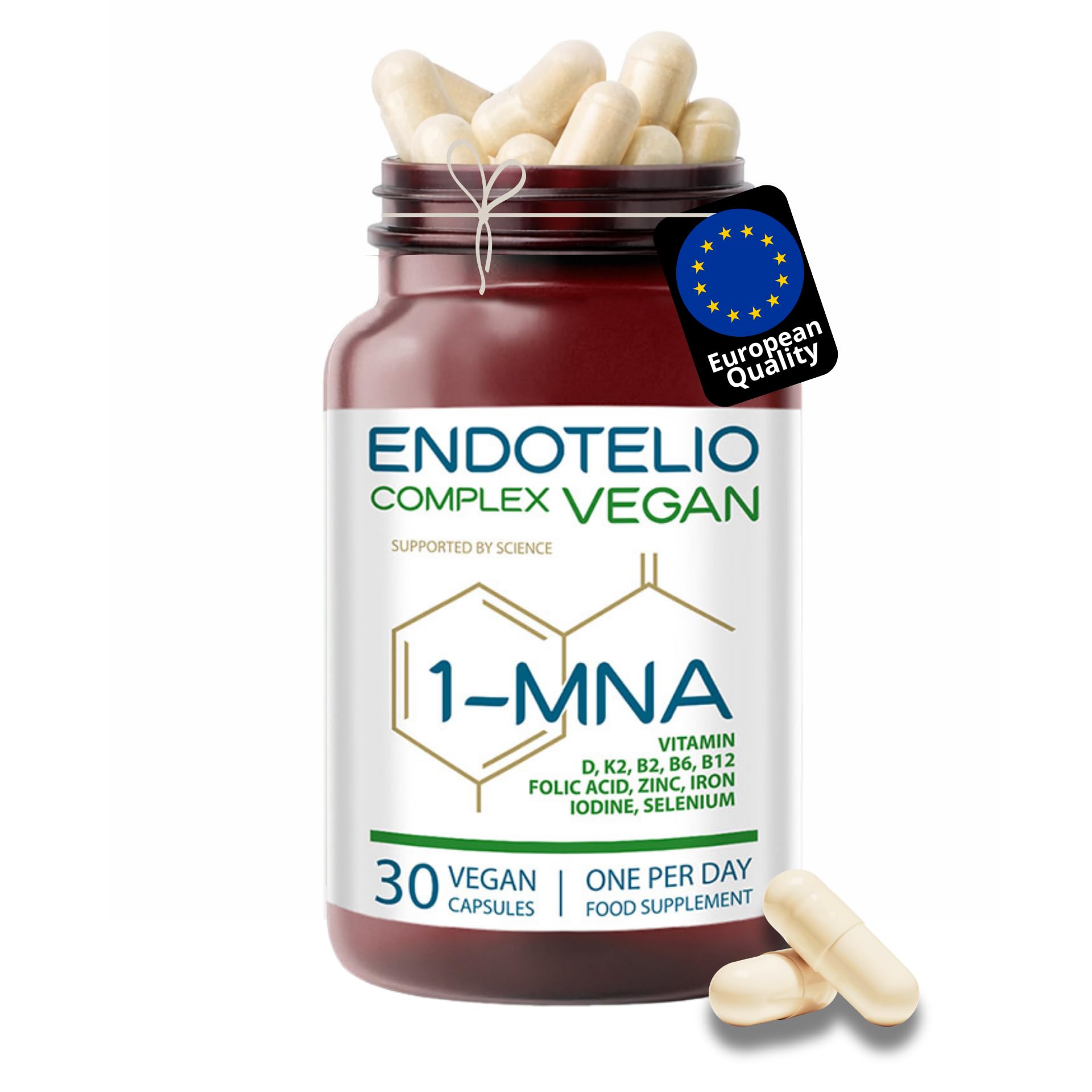 Vegan Complex 1-MNA, Anti Aging, Suplement Optymalizujący NAD+ z Witaminami i Minerałami dla Kobiet i Mężczyzn, D3, K2, B2, B6, B12, Kwas Foliowy, Cynk, Żelazo, Jod, Selen, 30 Kapsułek