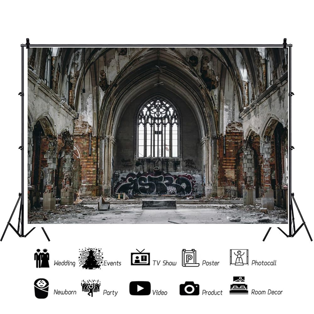 YongFoto 3x2m Photography Backdrop Weathered Old Church Grunge Peeled Brick Wall Arch Vintage Floor Photo Background Backdrops Photography Photo Shoots Party Kids Personal Portrait Photo Studio Props - Image 3
