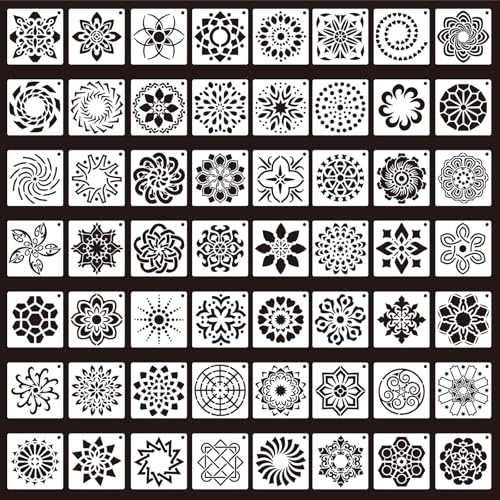 56Pcs Mandala Stencils for Painting Rock Painting Supplies 3.6 Reusable Stencils for DIY Art Projects on Wood Fabric