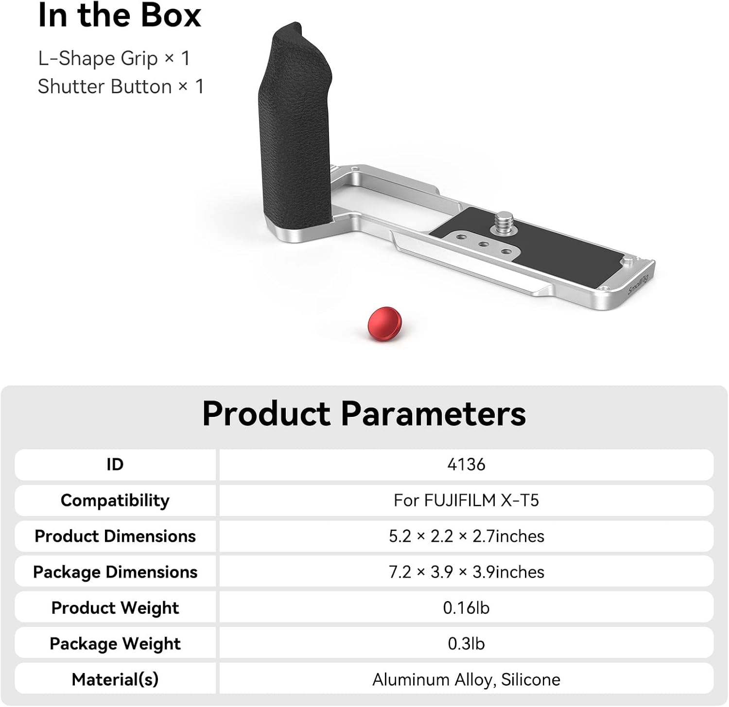 SmallRig X-T5 Handgrip L-Shape Grip for FUJIFILM X-T5 Camera, Built-in Quick Release Plate for Arca, Silicone Side Handle, Shutter Button, Lightweight and Comfort - 4136 - Image 8
