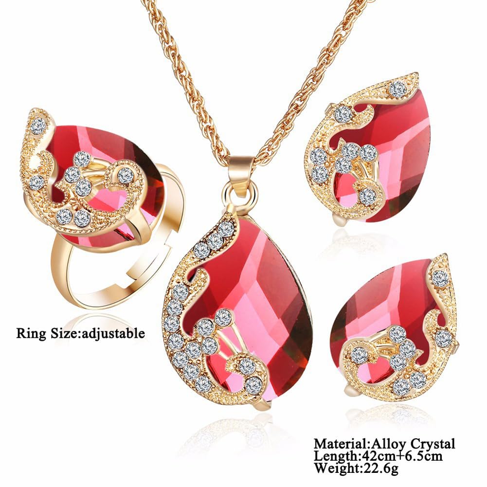 Stylish Crystal Ring Earrings Necklace Set
