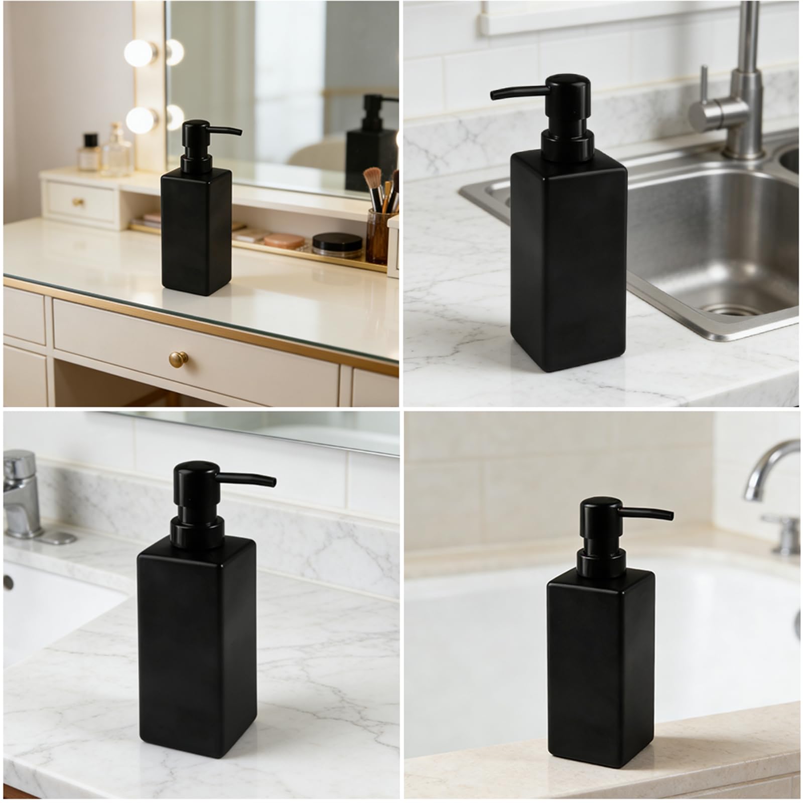 Dozownik mydła do kuchni, czarny, 350 ml, dozownik mydła do łazienki, dozownik mydła, płyn do mycia naczyń, do kuchni, do powierzchni roboczych, łazienki, kuchni