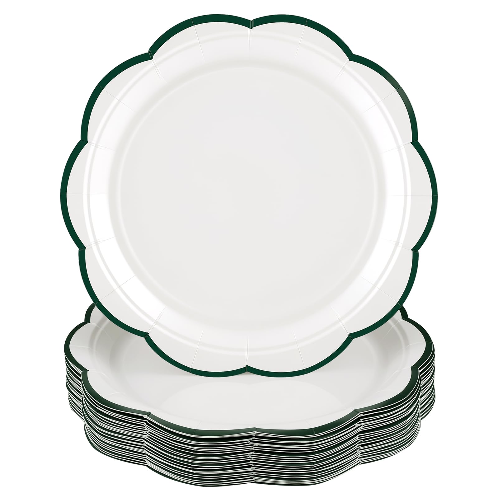 30 Pcs Dark Green and White Paper Plates 9 Inch Scalloped Christmas Plates