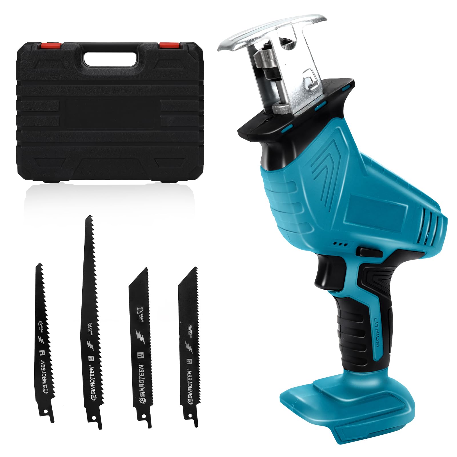 WingFly Accu reciprozaag voor Makita 18V, 0-3200 rpm reciprozaag met variabele snelheid, 27 mm slaglengte, 4 zaagbladen, accu-reciprozaag voor pvc, hout en metaal (zonder accu