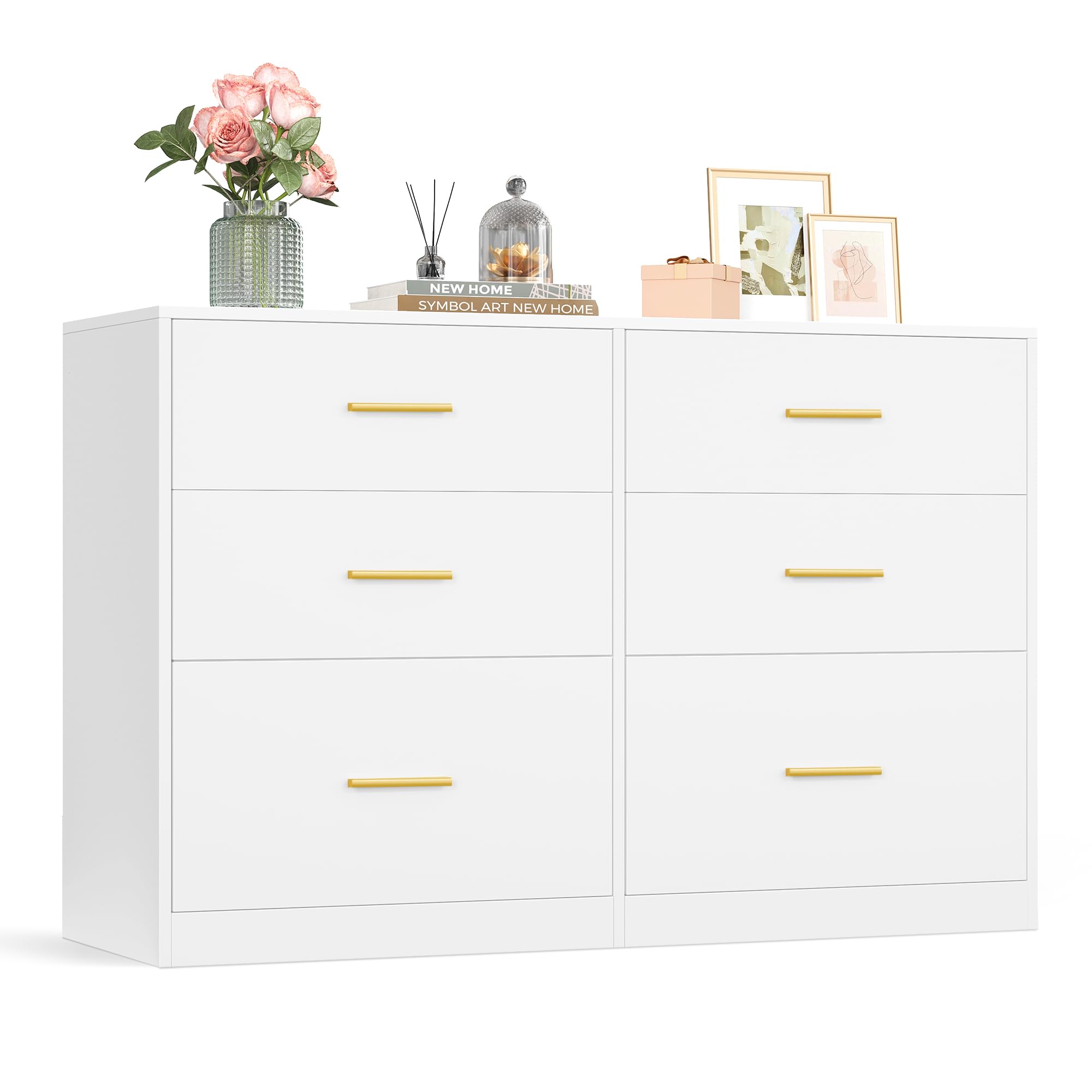 VASAGLE Custos Colección - Cómoda para Dormitorio, Mueble Almacenaje con Cajones, Soporte Moderno para TV de Salón, 6 Cajones, 40 x 119 x 78 cm, Blanco Nube LTS416WB01