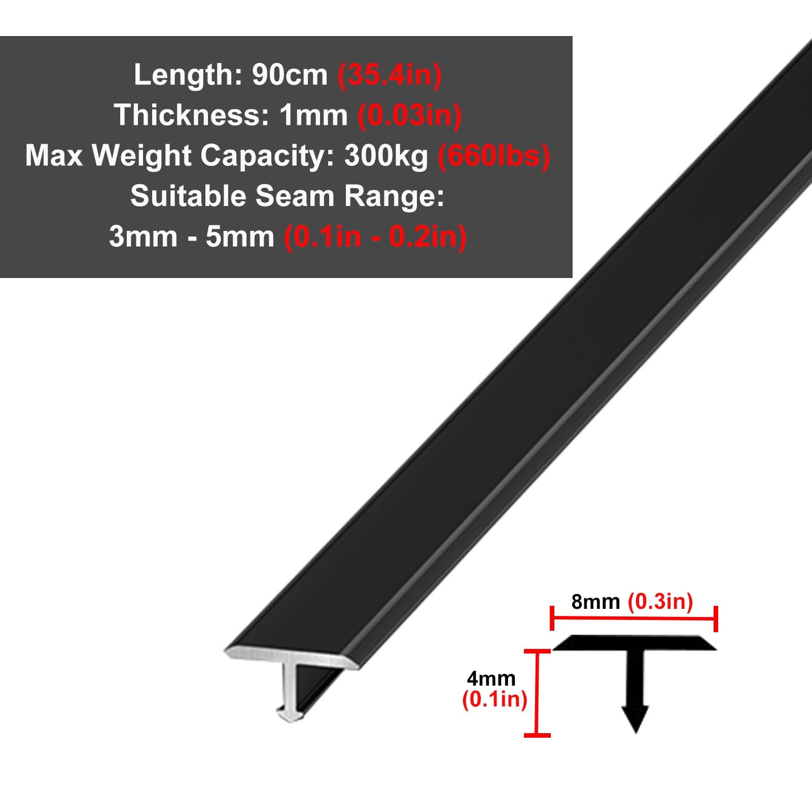 Barre de Seuil 3 Bandes de Transition de Seuil de Porte en Métal, Moulure de Bordure Extra-étroite en Alliage D'aluminium, Bande de Séparation Décorative pour Bois et Carrelage(Black)