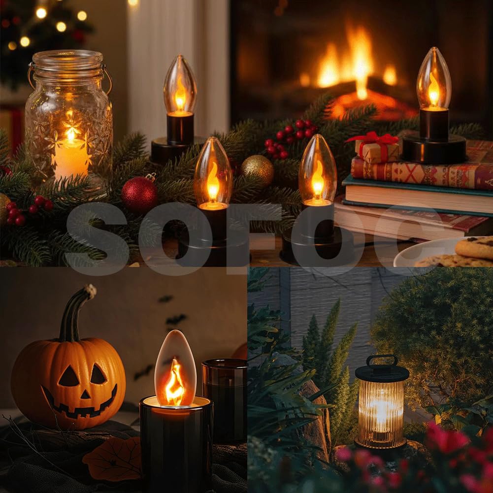 SOFOC LED-Glühbirnen mit Flackereffekt und Kerzenhalter, E27-Sockel, 0,5 W, batteriebetrieben, warmes Orange, 2700 K, perfekt für Schlafzimmer, Party, Hochzeit, Kirche, 3 Stück