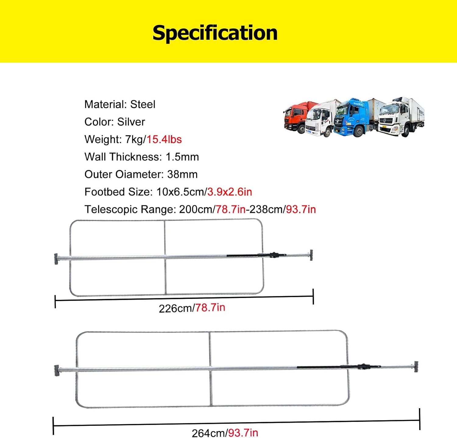 Cargo Stabilizer Bar Adjustable Cargo Ratcheting Cargo Bar for Safe Transport of Heavy Items, Heavy-Duty Steel Truck Cargo Bar Extends 78.7 to 6 103.9in, Secure & Stable Load Lock(200cm/78.7in-238cm/9