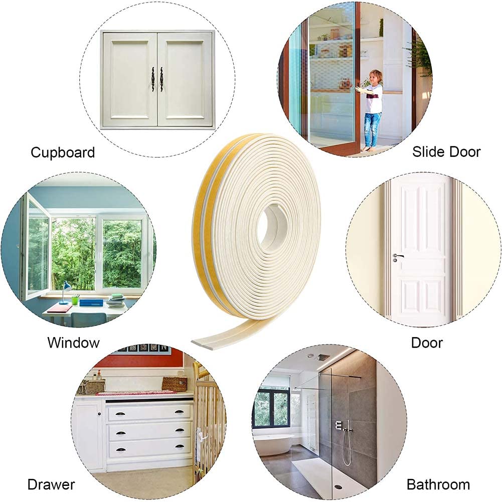 Doors Windows Draught Excluder Tape RIJAHO 2 Pack Soundproofing Noise Muffling Weather Strip Tape Selfadhesive Epdm Foam D Type 4 Seals Total 1236m~p77594558