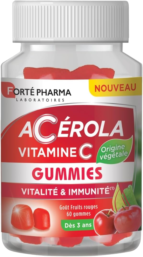 Forté Pharma – Acerola Gummies Vitamin C – Red Fruit Taste – Adult and Vitamin Child from 3 years old – Dietary supplement fatigue and immune defenses – 60 gummies, 2/day