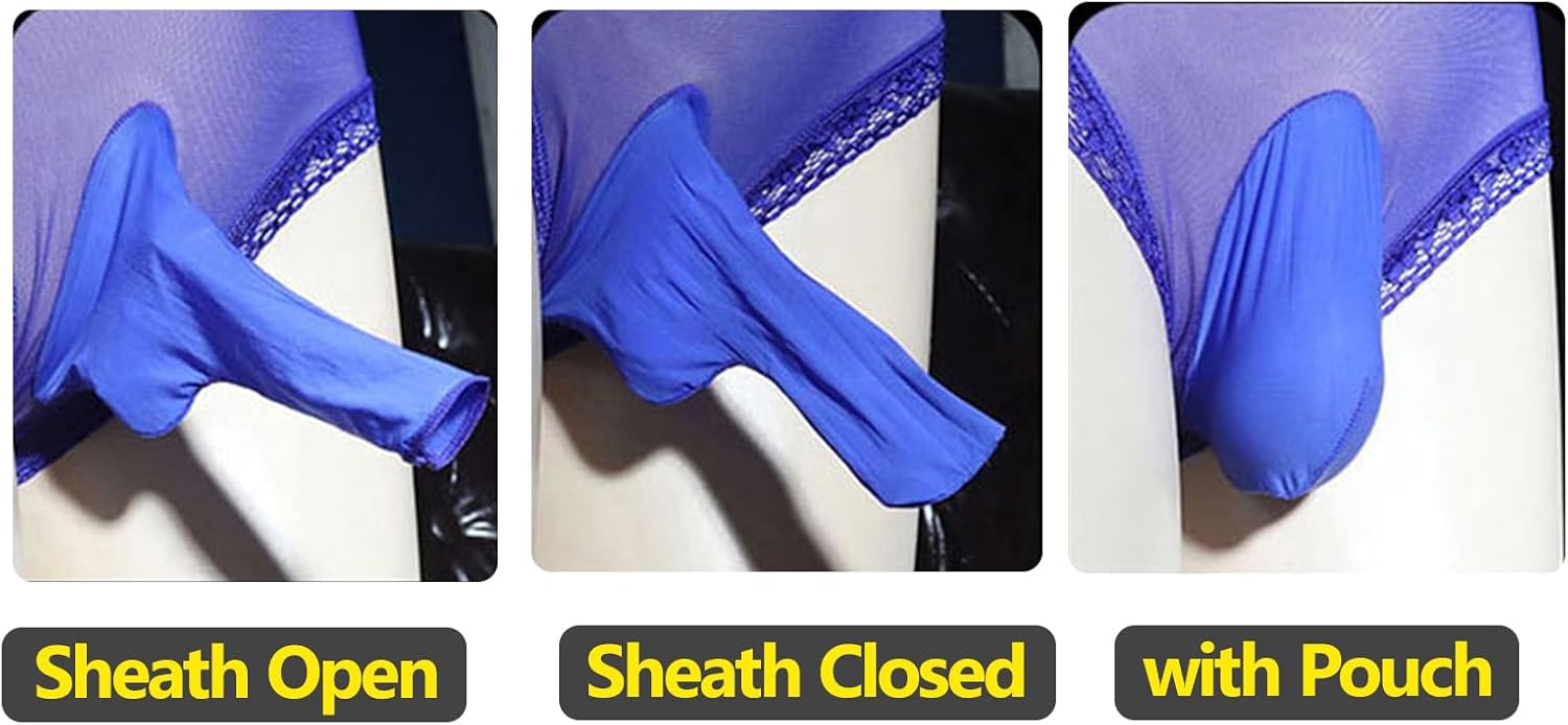 LESOYA Men's Sexy Sissy Lace Sheer High Elastic Boxer Briefs Low Rise See Through Sheer Panties Underwear with Sheath