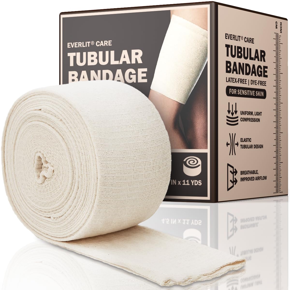 EVERLIT 560D Cotton Blend Elasticated Tubular Support Bandage | Latex-Free, Extra-Thick Breathable Stockinette for Arm, Knees, Legs | Moderate to High