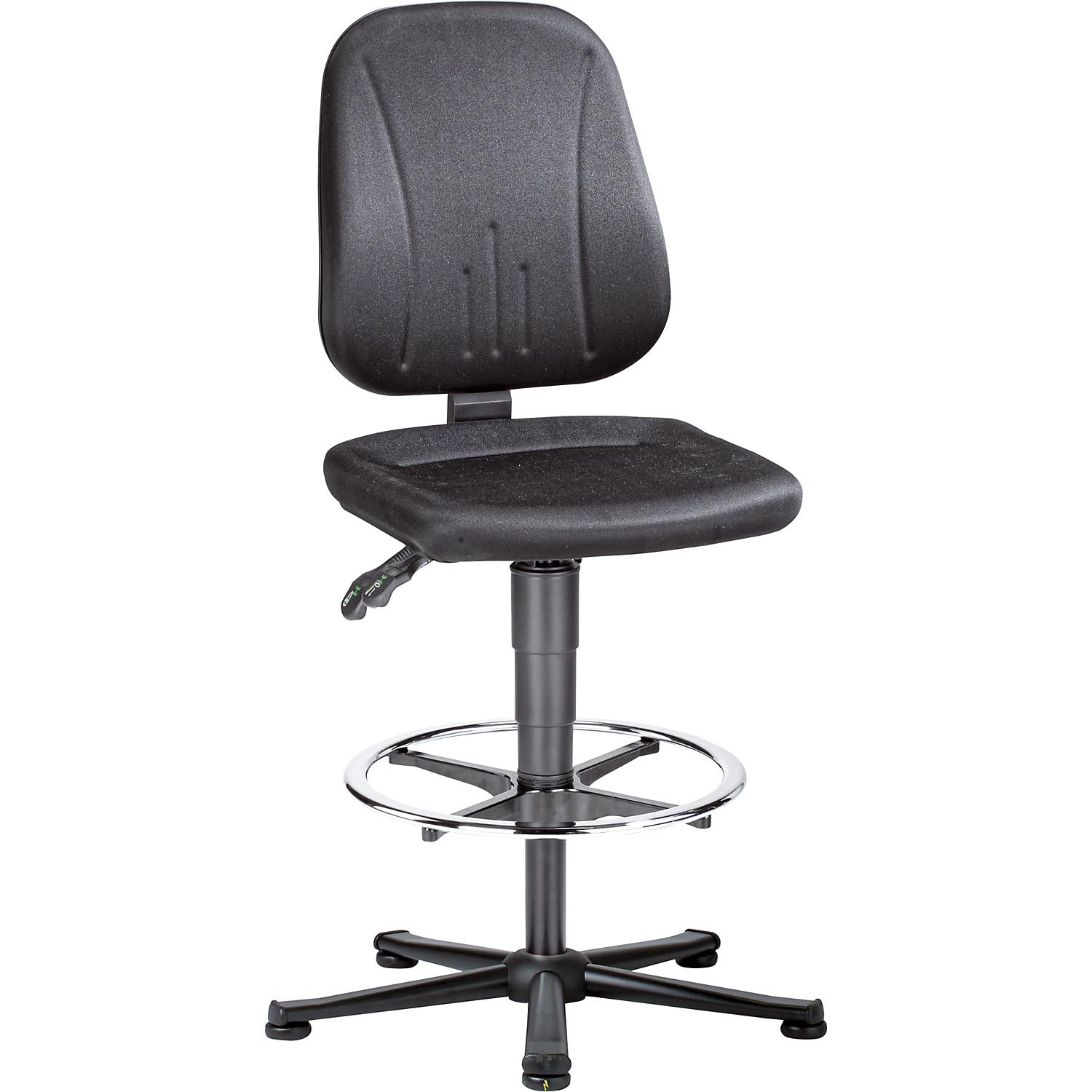bimos | Sedia girevole da lavoro ESD | tessuto nero | basamento a cinque razze in tubi d'acciaio | con piedini e anello poggiapiedi
