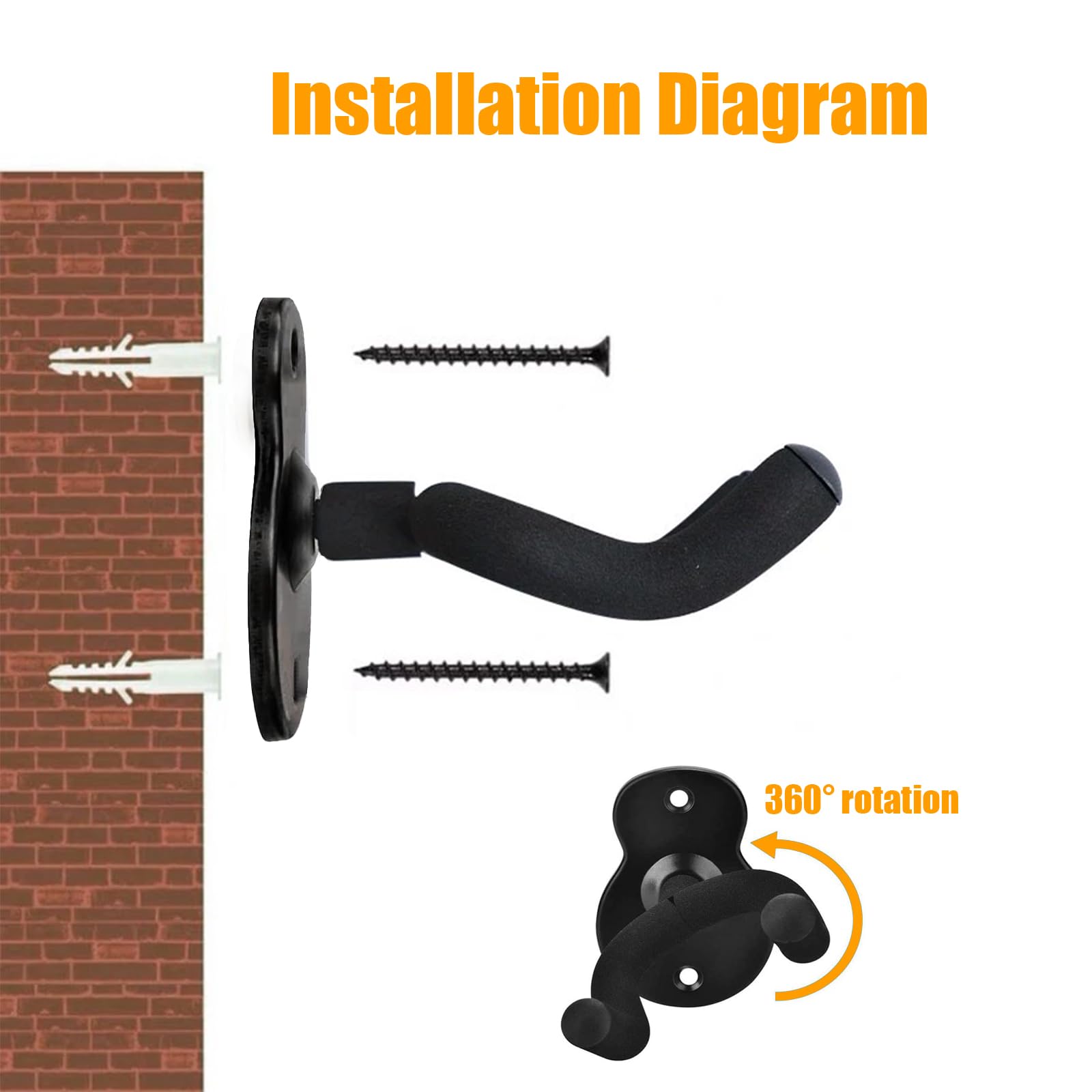 Support Guitare Mural avec éponge de Protection, Accroche Guitare Mural en Métal, Porte Guitare Mural Hooks pour All Guitares, Basse, Banjo, Avec vis
