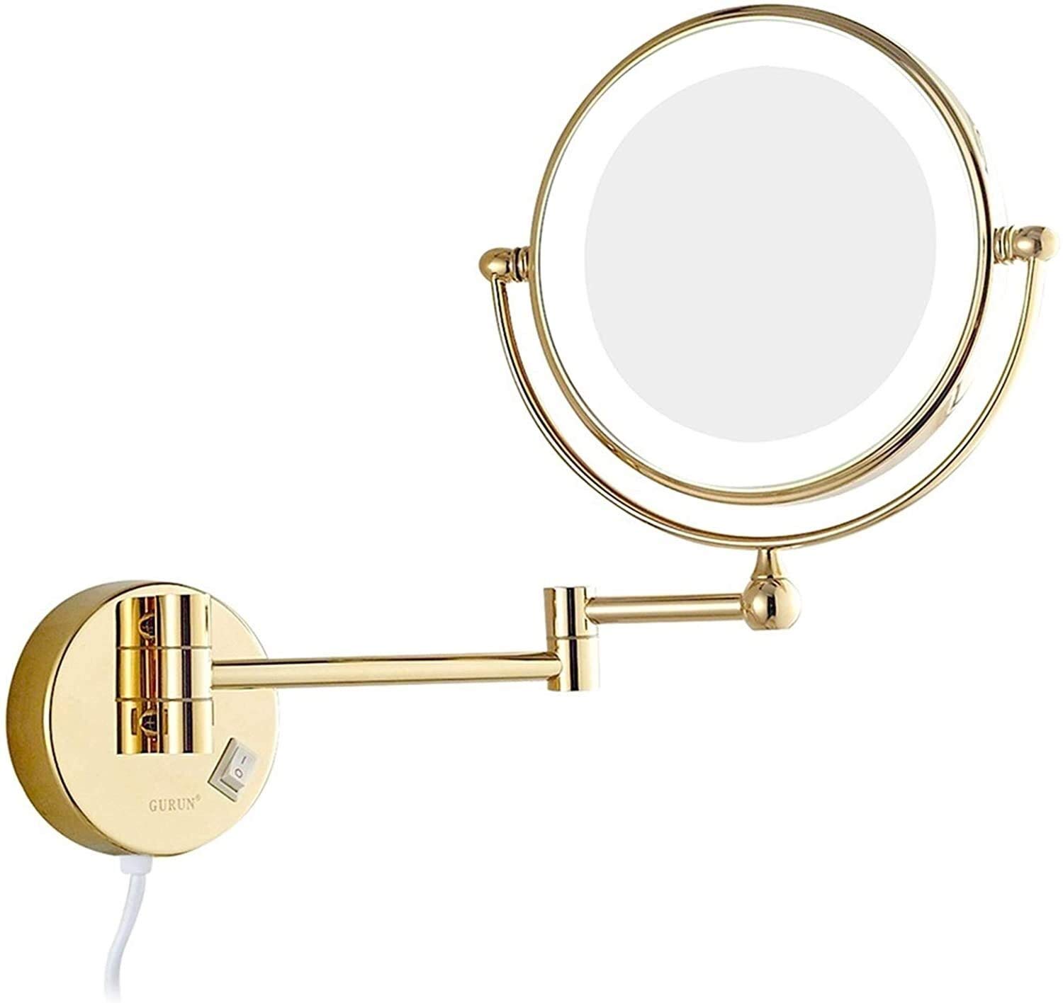 SHAUNI Espejo de Aumento de Doble Cara con luz LED, Espejo de Afeitar Extensible montado en la Pared for baño con Enchufe de Interruptor