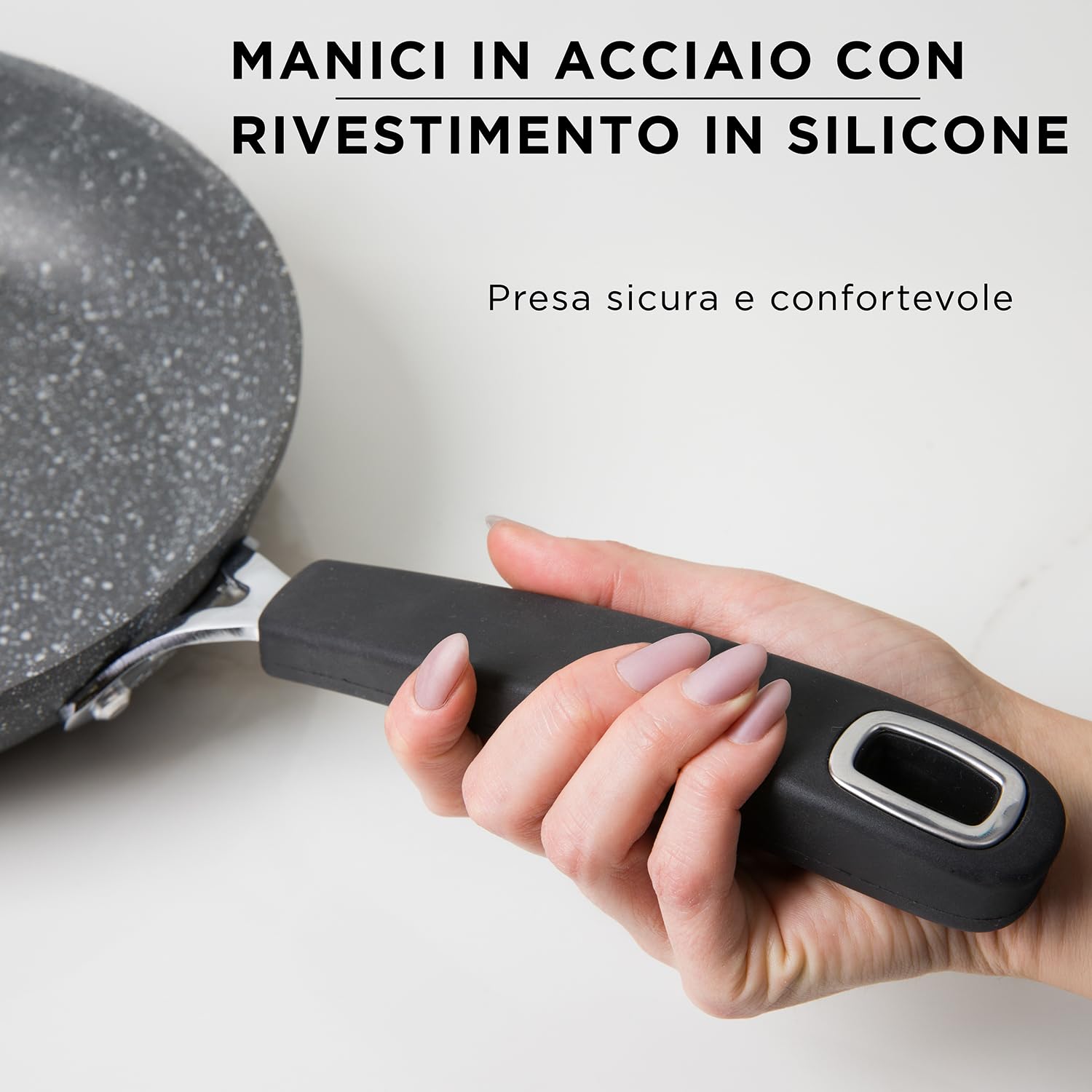 KASANOVA Batteria pentole 4 pezzi New Petra Dark, Set pentole e padelle induzione e forno fino a 180°C, Set antiaderente con padella, casseruola e coperchi vetro