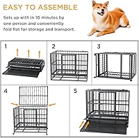 Vista 4 de Jaula de acero indestructible resistente de 42 pulgadas para perros, a prueba de escape, jaula de alta ansiedad para interiores, perrera con ruedas