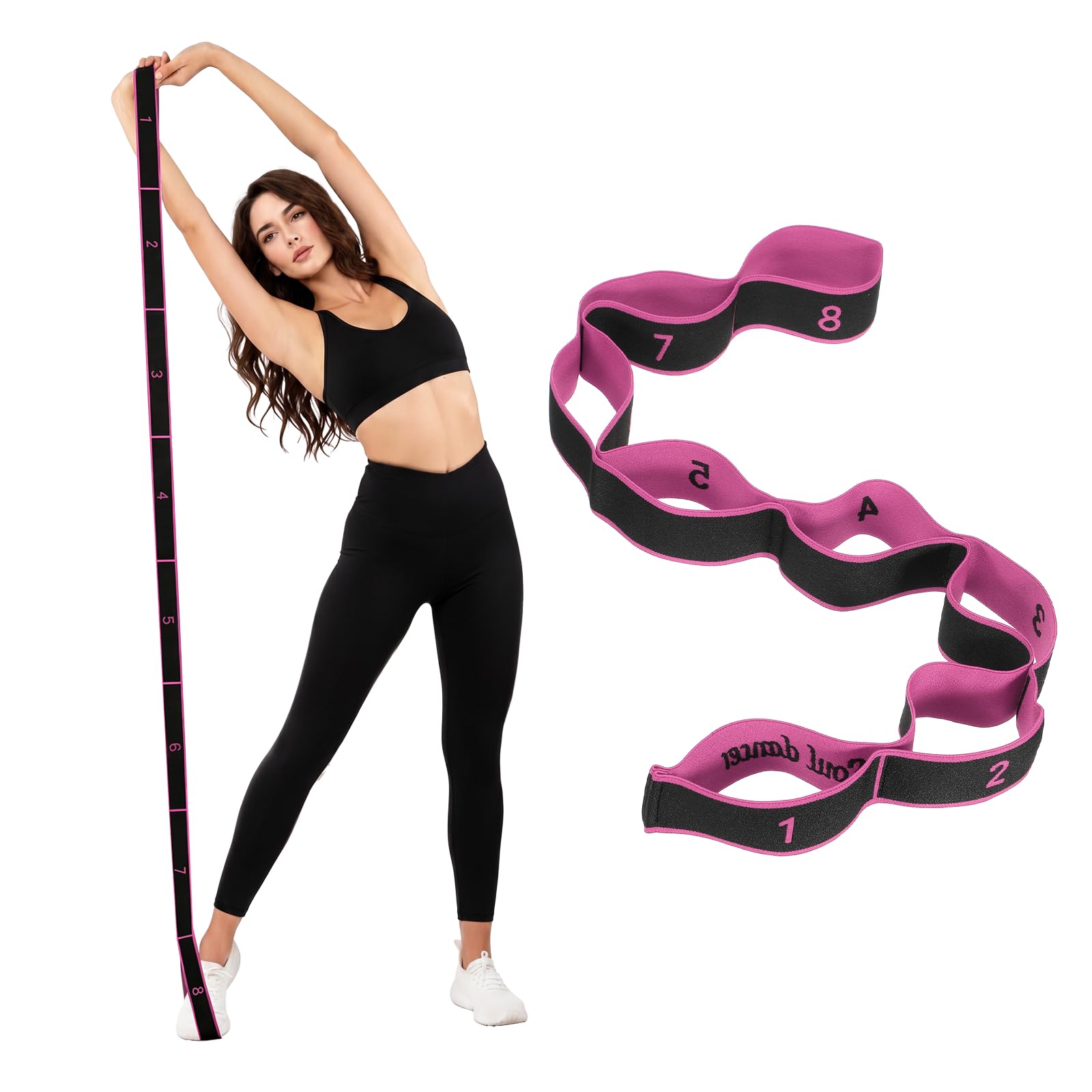 YELARXI Yoga Belt Stretcher 8-Section Fitness Resistance Bands 2Pcs