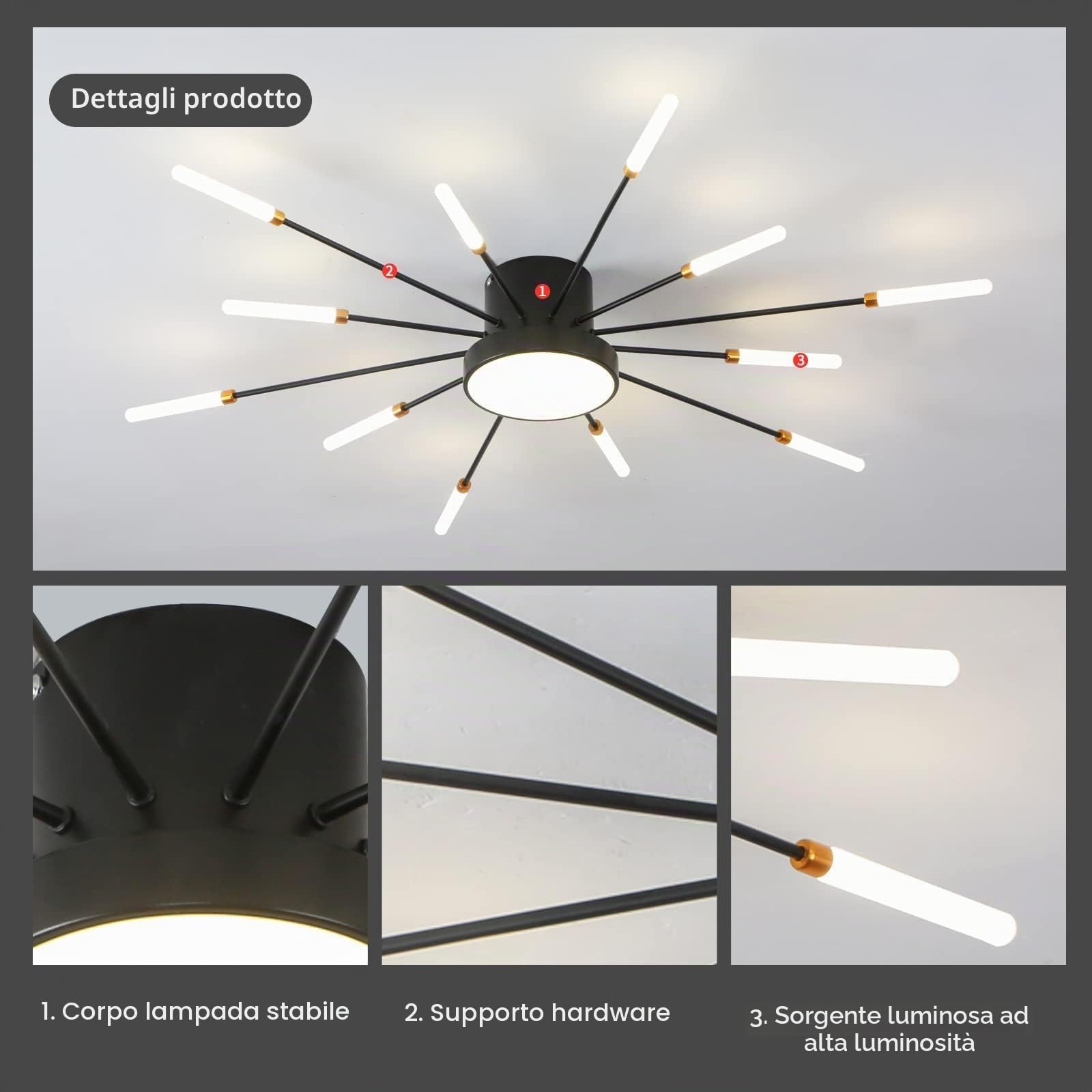Plafoniera moderna a LED 12+1 teste Lampadari neri semi-incasso Illuminazione a soffitto per camera da letto Soggiorno Cucina Sala da pranzo Ristorante