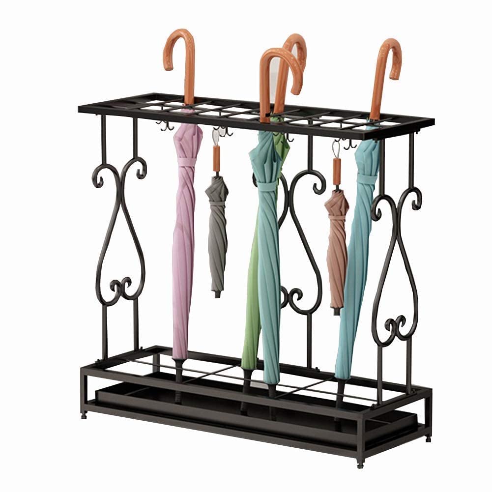 DUANHOZ Umbrella Stand Rack,Umbrella Stand Hotel,27-Hole Iron Umbrella Drain Stand,Independent Drip Tray (Black)