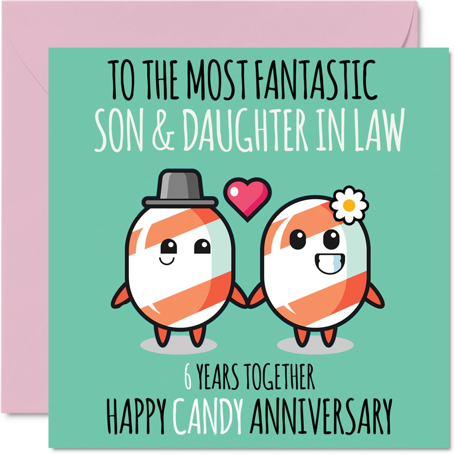 Cute Sugar Candy Anniversary Card for Son & Daughter In Law - 6 Years Together - Happy 6th Wedding Anniversary Cards for Daughter In Law Son, 145mm Greeting Cards Anniversaries