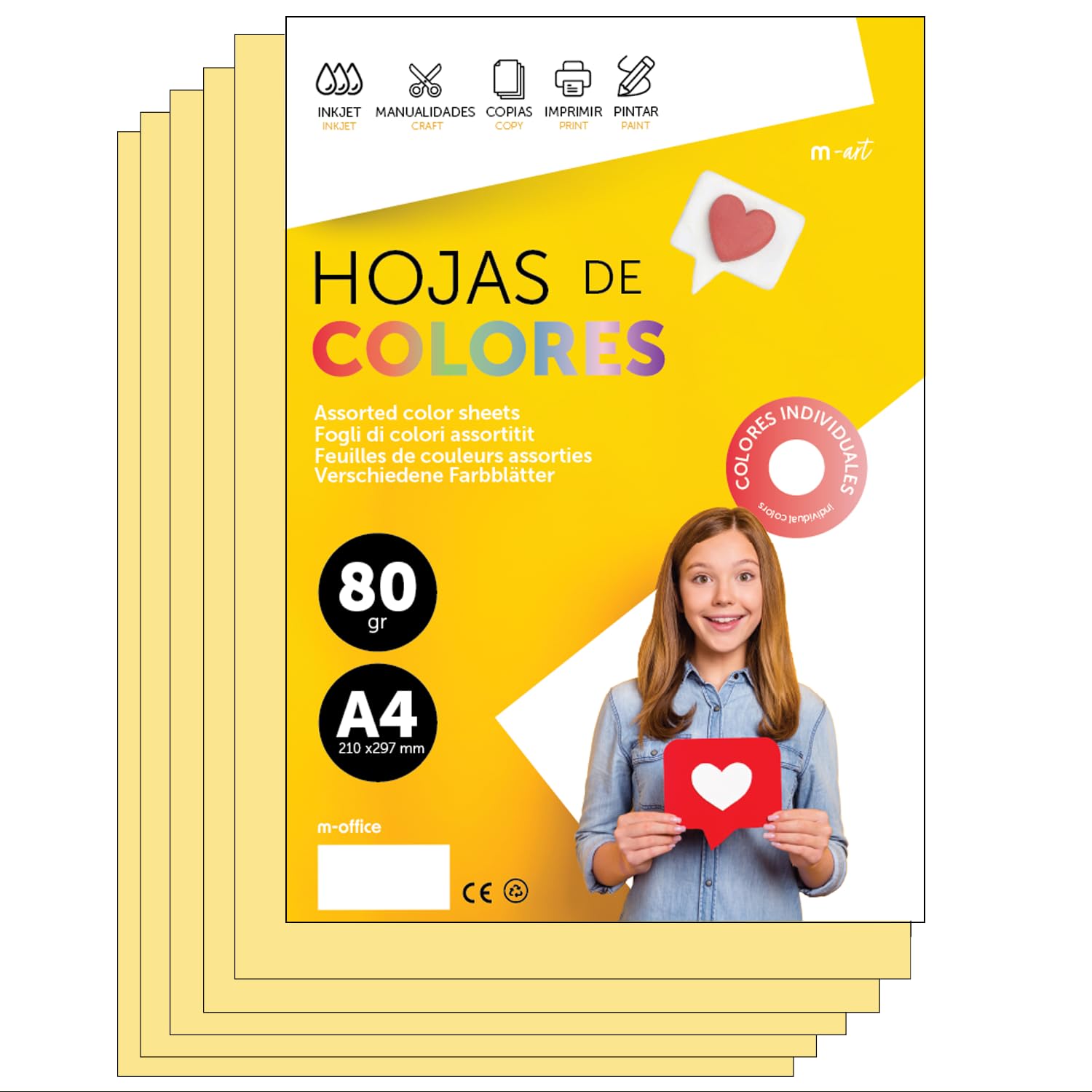 Colour A4 Paper - A4 Sheets 80 g for Inkjet and Laser Printer, M-Office Creative Paper Pad for Crafting, DIY and Decoration (500 Sheets, Cream)