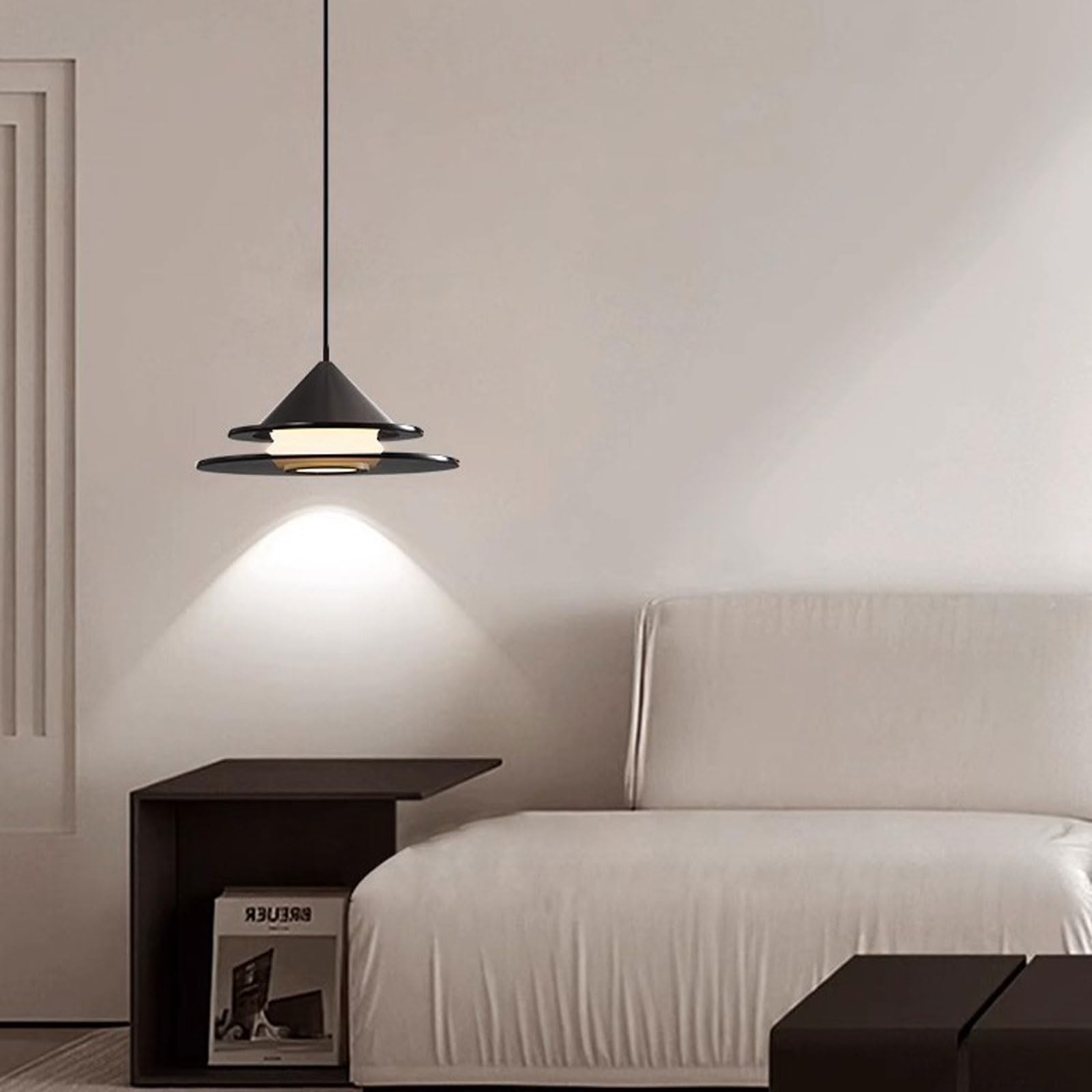 Lámpara colgante de noche de estilo italiano, creativa, de doble capa, LED de espectro completo, de cristal negro, ideal para dormitorios, salas de estudio y balcones.