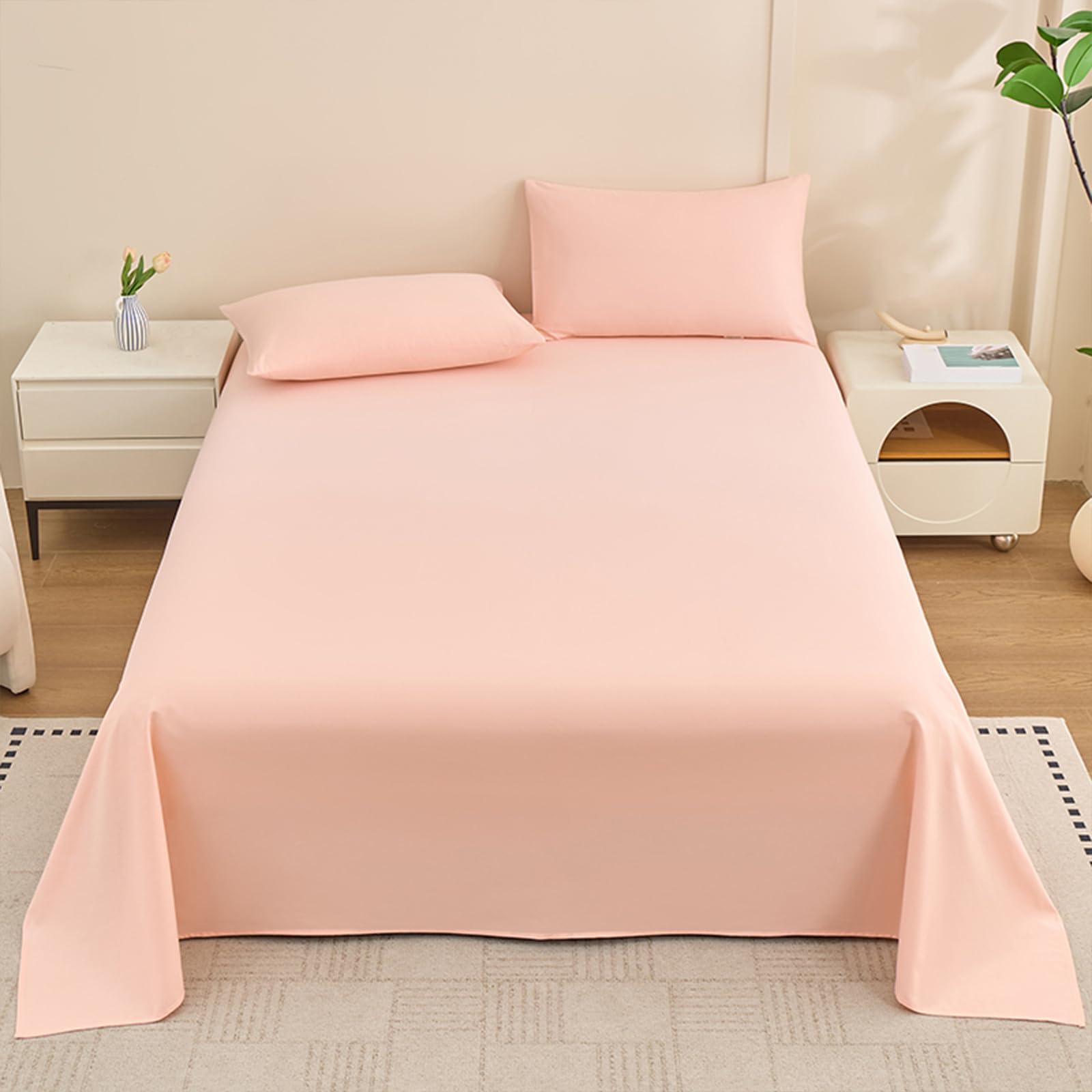Bettlaken 200x240cm Hellrosa | Baumwolle,Einfarbig,Bettlaken für Doppelbetten,mit 2 x Baumwolle Kissenbezug von 50 x 75 cm,Ganzjahres,Weich & atmungsaktiv