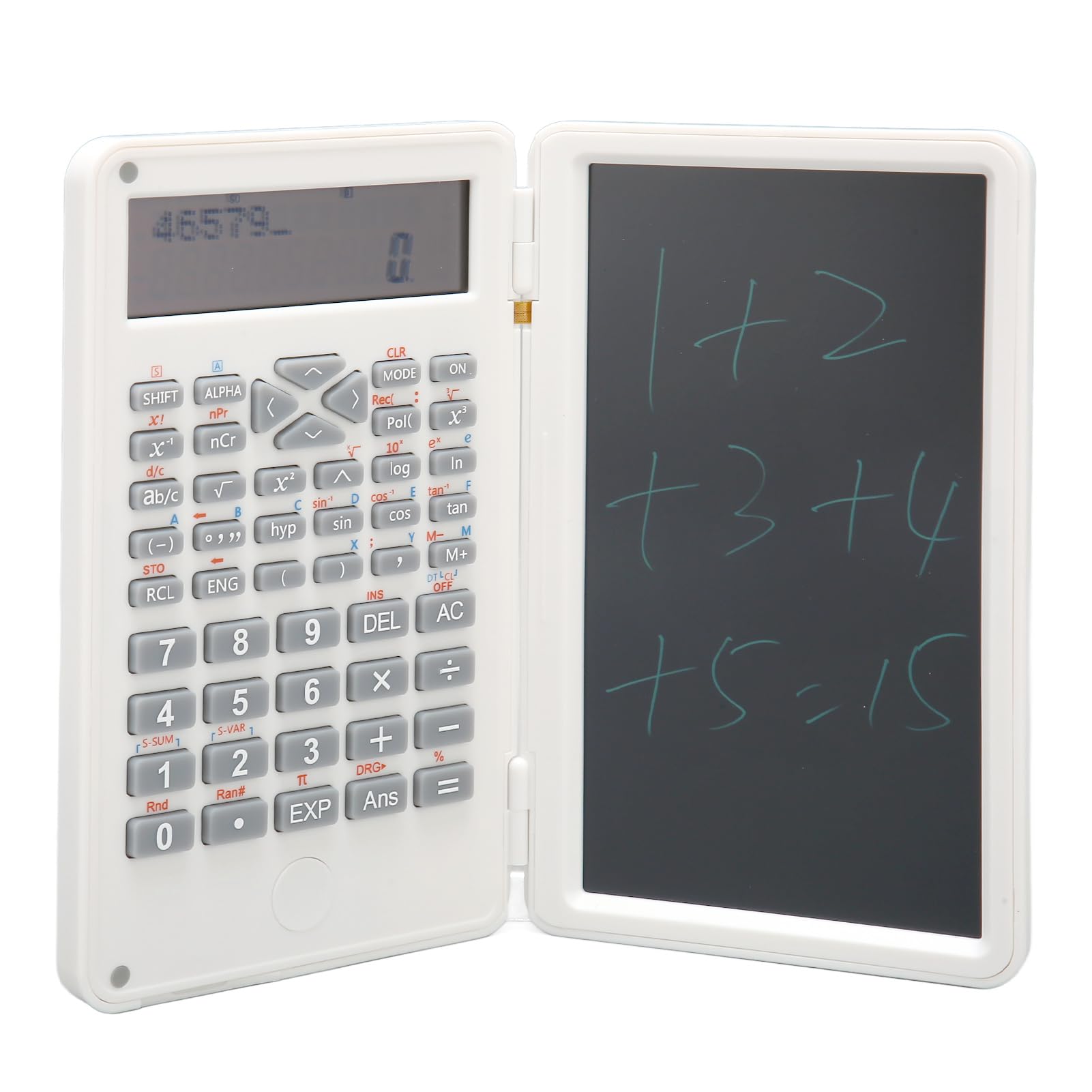 Calcolatrice Scientifica a 10 Bit, Calcolatrice Scientifica LCD con Lavagna e Penna, Adatta per Riunioni Scolastiche e Familiari, Adulti e Studenti, Portatile e Leggera (WHITE)