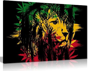 Rasta Lion Jamaican Dreadlocks Canvas Wall Art Picture Print 12x8